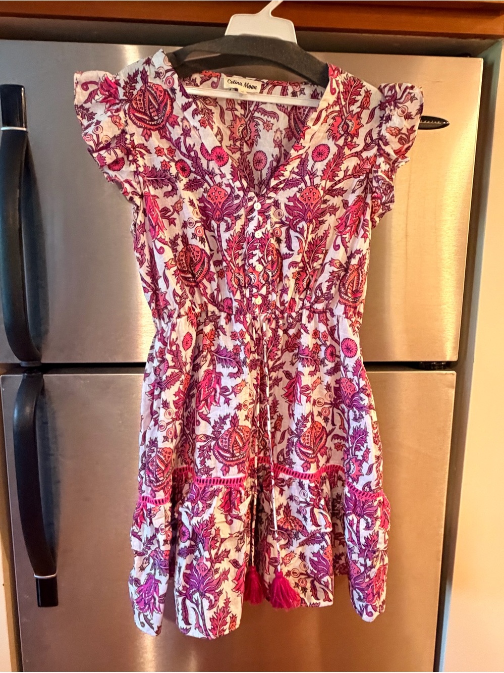 CELINA MOON Pink and Purple Floral Tiered Mini Dress